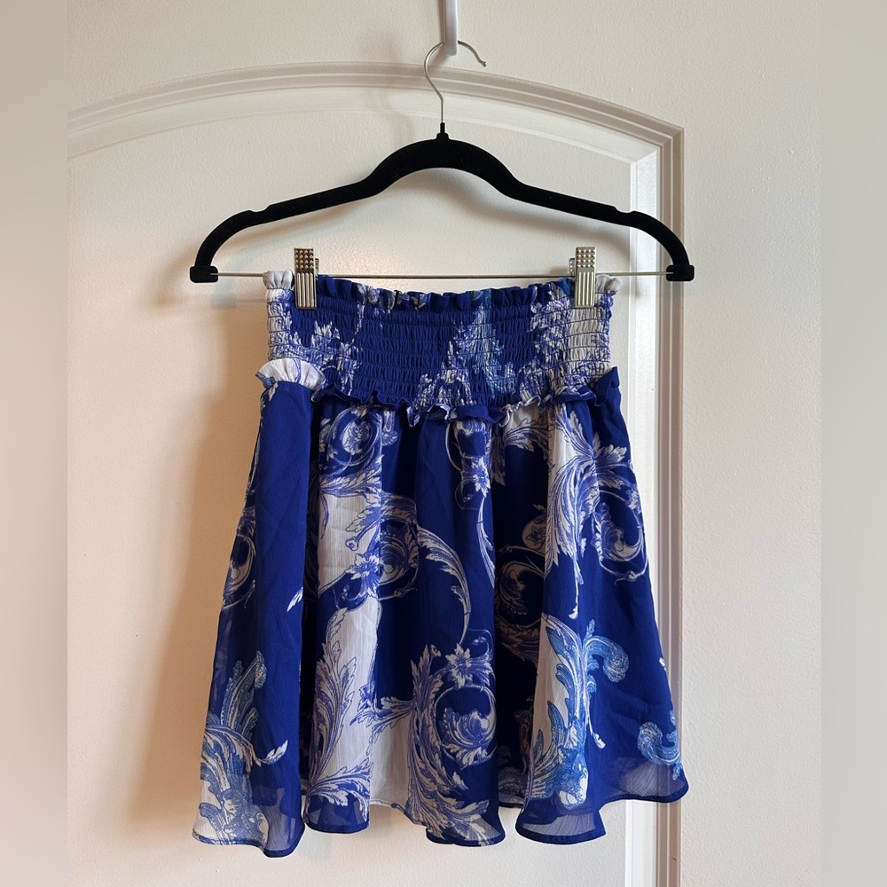 blue and white ruffle express skirt